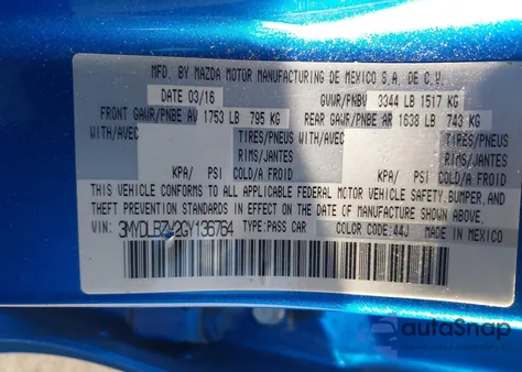 2016 Scion Ia from USA, damaged, VIN 3MYDLBZV2GY136764